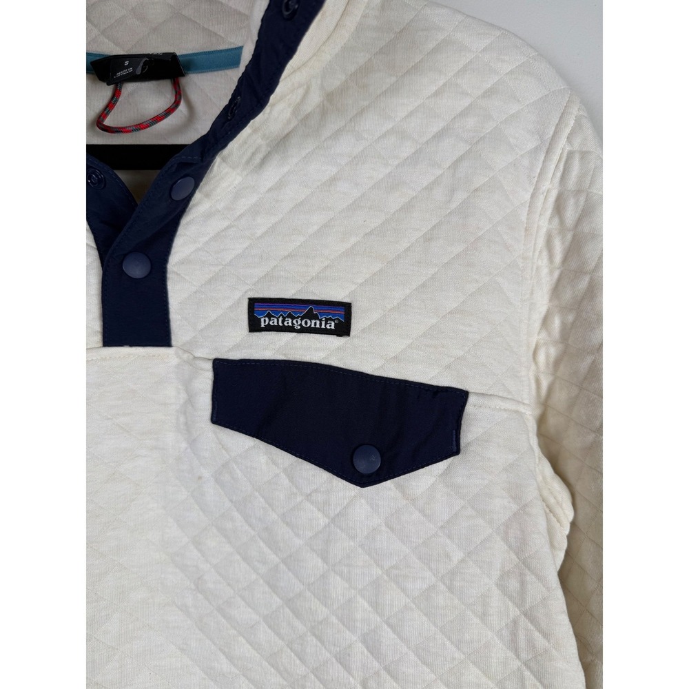 Patagonia Womens Quilted‎ Snap Neck Organic Cotton Pullover Sweatshirt Cream S - Picture 3 of 8